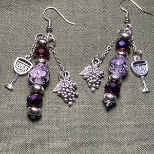 Hand Crafted Silver and Purple Wine Theme Earrings